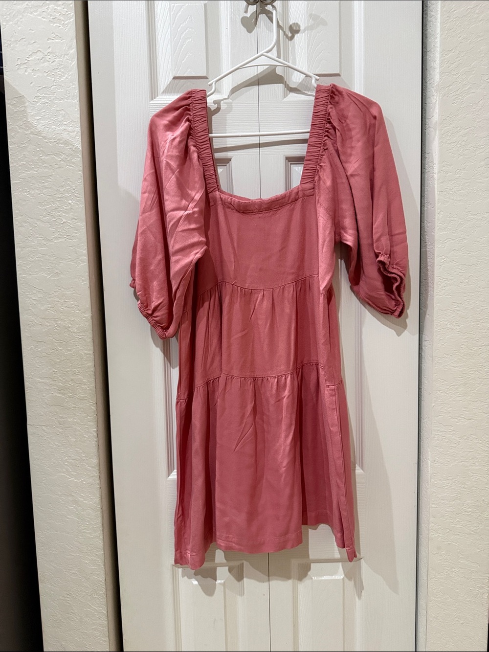 Pink Square-Neck Puff Sleeve Mini Dress